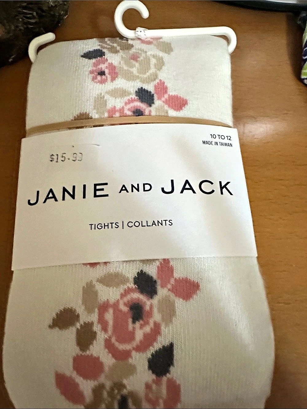 Janie and Jack Floral Intarsia Tights Cream & Pink Girls 10 to 12